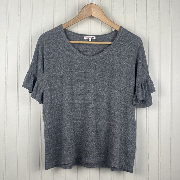 Sundry Gray Tee‎ With Ruffled Sleeves Women's Size 0 Oversized Casual Comfy Tee - Picture 1 of 7